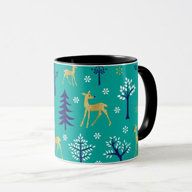 Boho Trees Gold Deers Modern Mug (Front Right)