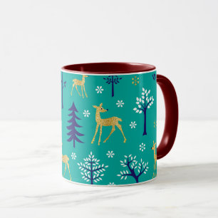 Boho Trees Gold Deers Modern Mug