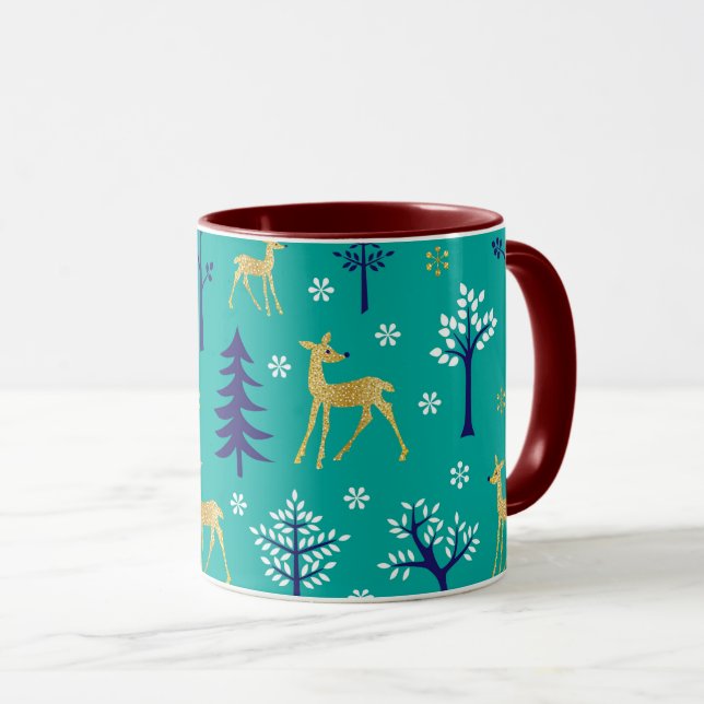 Boho Trees Gold Deers Modern Mug (Front Right)