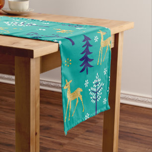 Boho Trees Gold Deers Modern Short Table Runner