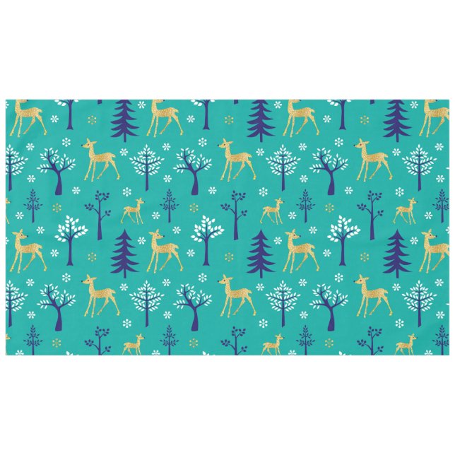 Boho Trees Gold Deers Modern Tablecloth (Front (Horizontal))