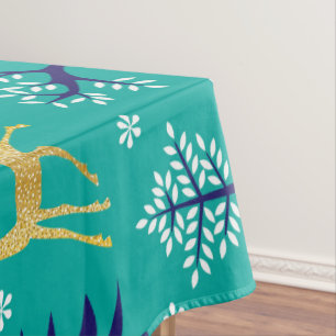 Boho Trees Gold Deers Modern Tablecloth