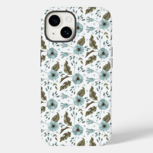 Boho Trendy Blue Green Floral Case-Mate iPhone 14 Case
