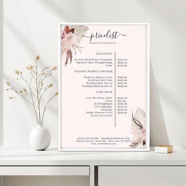 Boho Trendy Pricelist  Poster (Boho Trendy Light-Pink Pricelist )