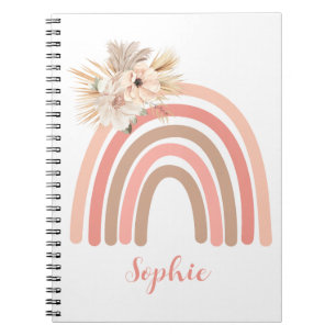 Boho Trendy Rainbow Pink Dried Flowers Notebook