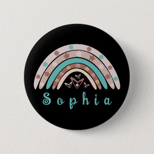 Boho Trendy Rainbow with Personalised Name 6 Cm Round Badge
