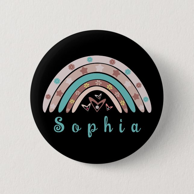 Boho Trendy Rainbow with Personalised Name  6 Cm Round Badge (Front)
