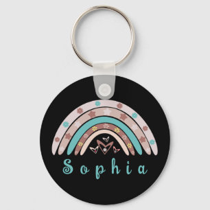 Boho Trendy Rainbow with Personalised Name Key Ring