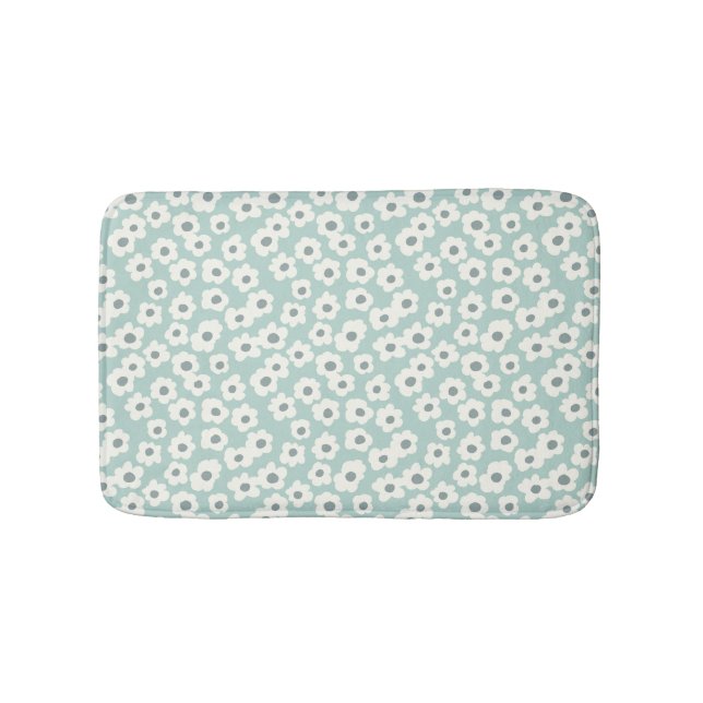 Boho Trendy Sage Green White Grey Floral  Bath Mat (Front)