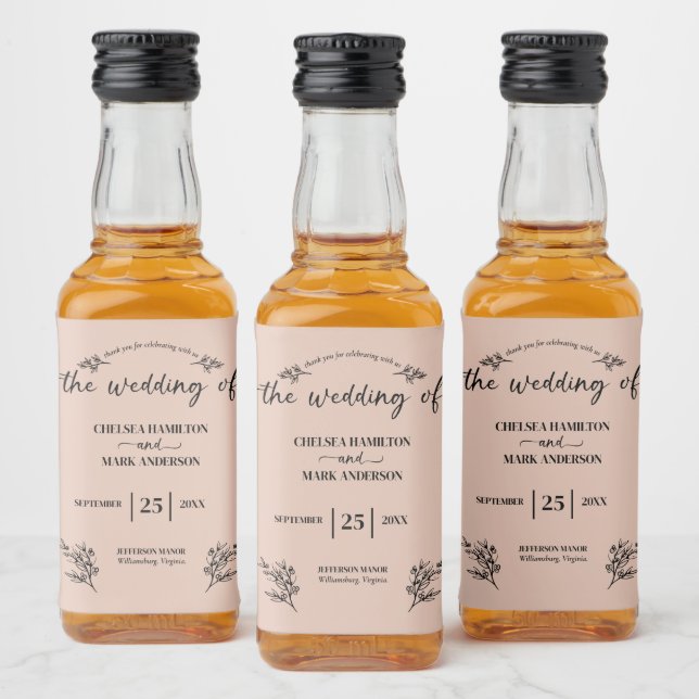 Boho Trendy Script Wedding Liquor Bottle Label (Bottles)