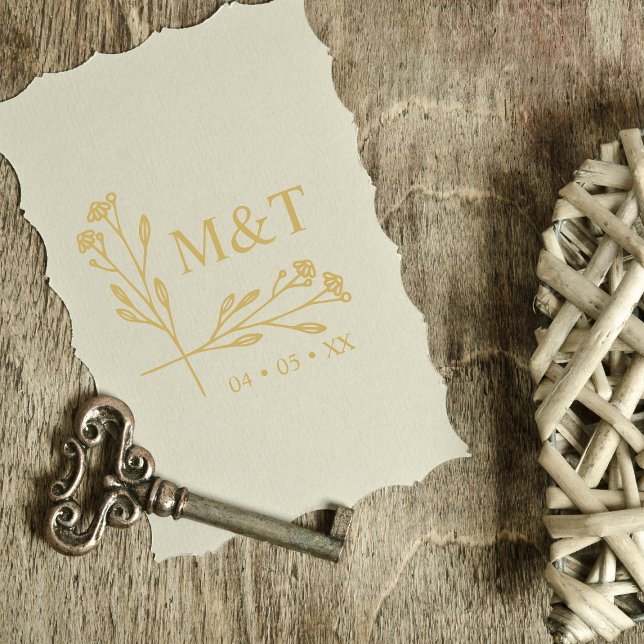 Boho Trendy Wildflowers Initials Wedding Monogram Rubber Stamp (Creator Uploaded)