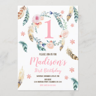 Boho Tribal 1st Birthday Invitation for a Girl