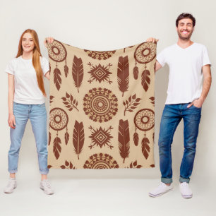 Boho Tribal Abstract Pattern Earthy Geometric Fleece Blanket