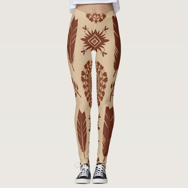 Boho Tribal Abstract Pattern | Earthy Geometric Leggings (Front)