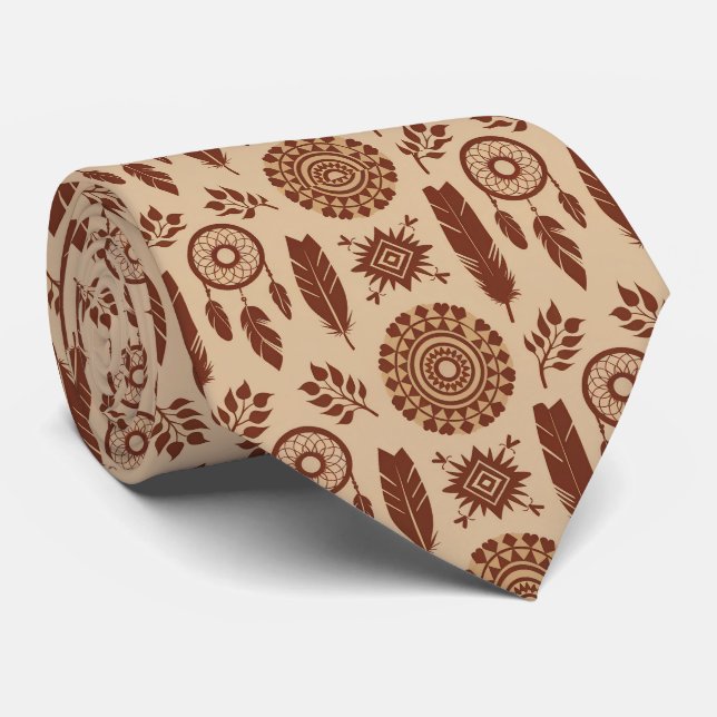 Boho Tribal Abstract Pattern | Earthy Geometric Tie (Rolled)
