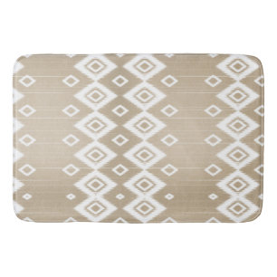 Boho Tribal Beige White Geometric  Bath Mat
