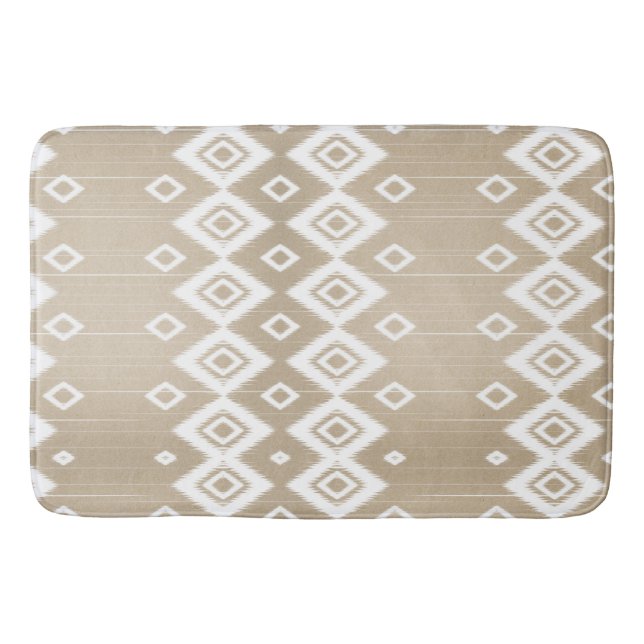 Boho Tribal Beige White Geometric  Bath Mat (Front)