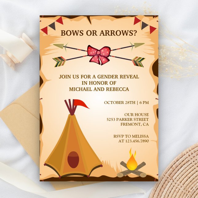 Boho Tribal Bows or Arrows Gender Reveal Party Invitation (Creator Uploaded)