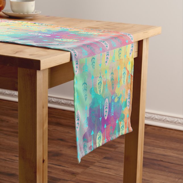 Boho Tribal Chic Feathers  & Arrows Table Runner (In Situ)
