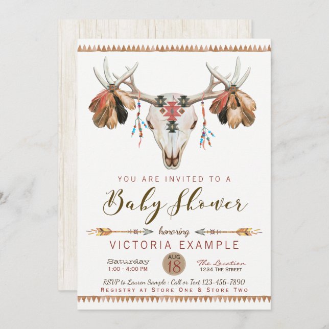 Boho Tribal Deer Skull Baby Shower Invitations (Front/Back)