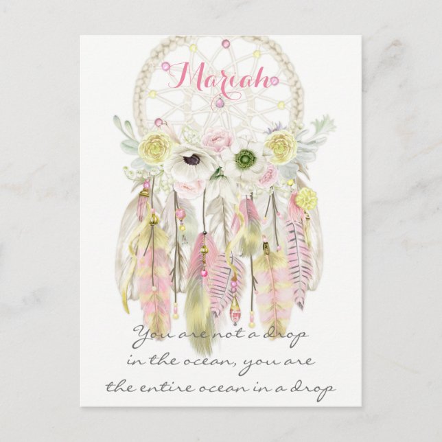 Boho Tribal Dream Catcher Feathers Flowers Native Postcard (Front)