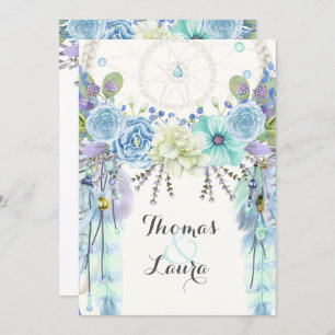 Boho Tribal Dream Catcher Watercolor Turquoise Invitation