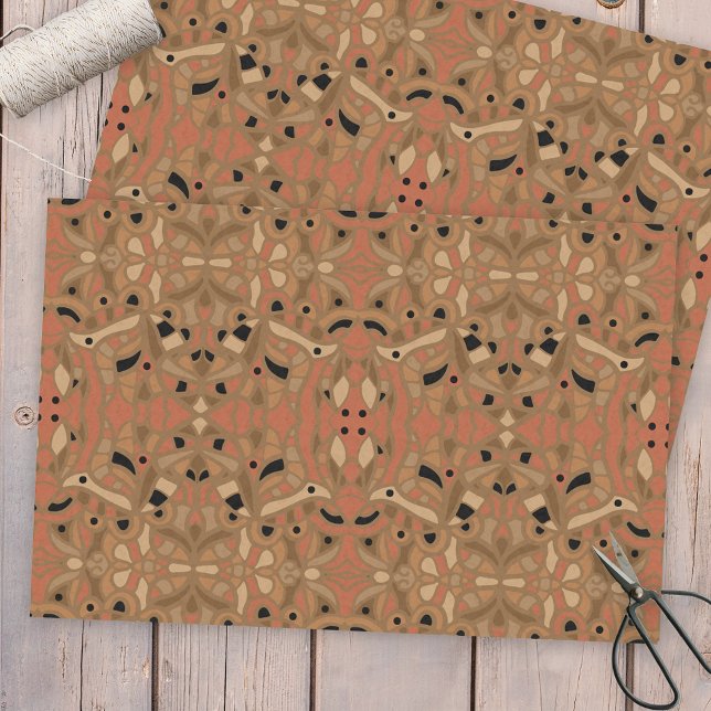 Boho Tribal Ethno Ochre Brown Abstract Pattern Tissue Paper (Creator Uploaded)