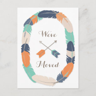 Boho Tribal Feather and Arrow Change Of Address Announcement Postcard