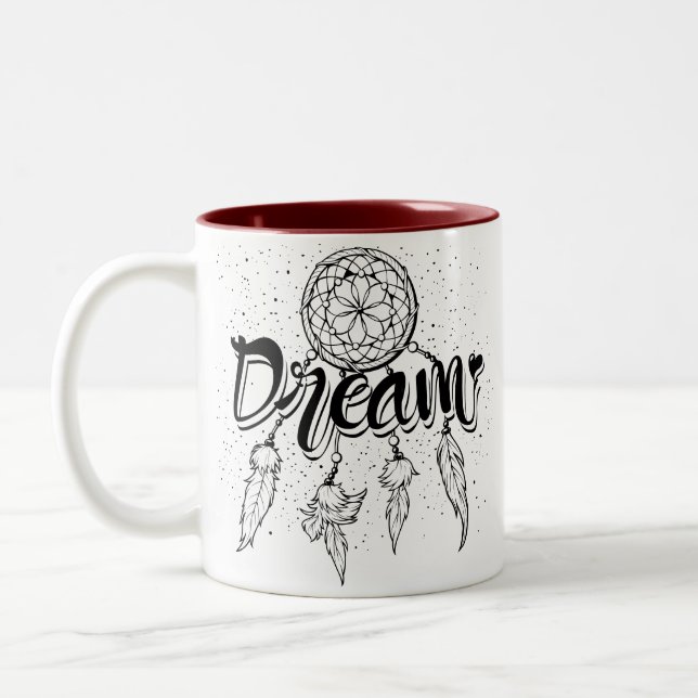 Boho Tribal Feather Dream  Two-Tone Coffee Mug (Left)