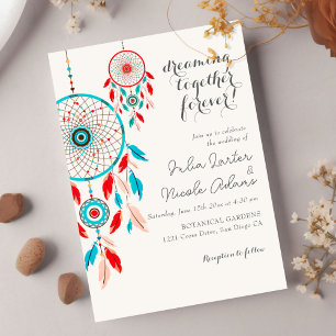 Boho Tribal feather Dreamcatcher Photo Wedding Invitation