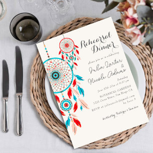 Boho Tribal feather Dreamcatcher Rehearsal Dinner Invitation