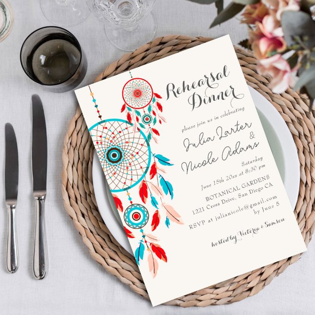 Boho Tribal feather Dreamcatcher Rehearsal Dinner Invitation (Creator Uploaded)