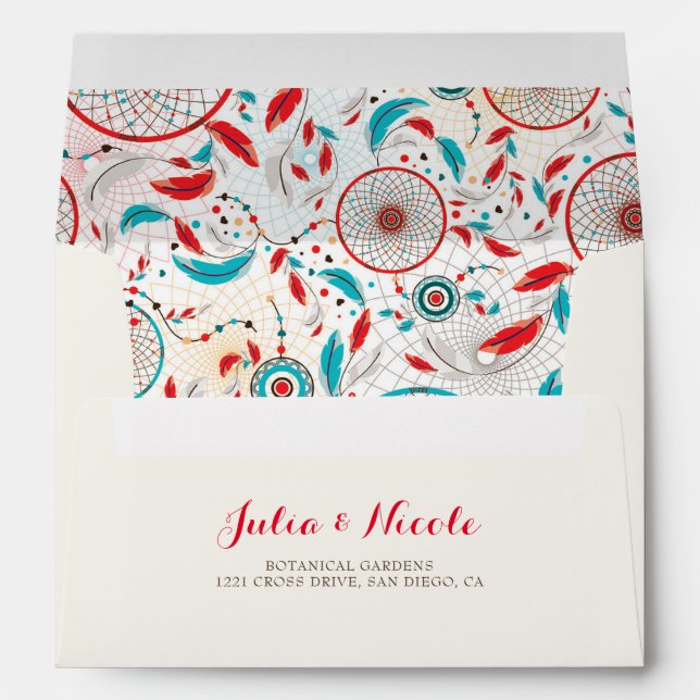Boho Tribal feather Dreamcatcher Wedding Envelope (Back (Bottom))
