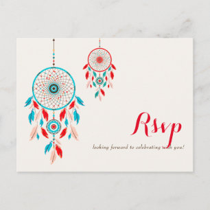 Boho Tribal feather Dreamcatcher Wedding Postcard