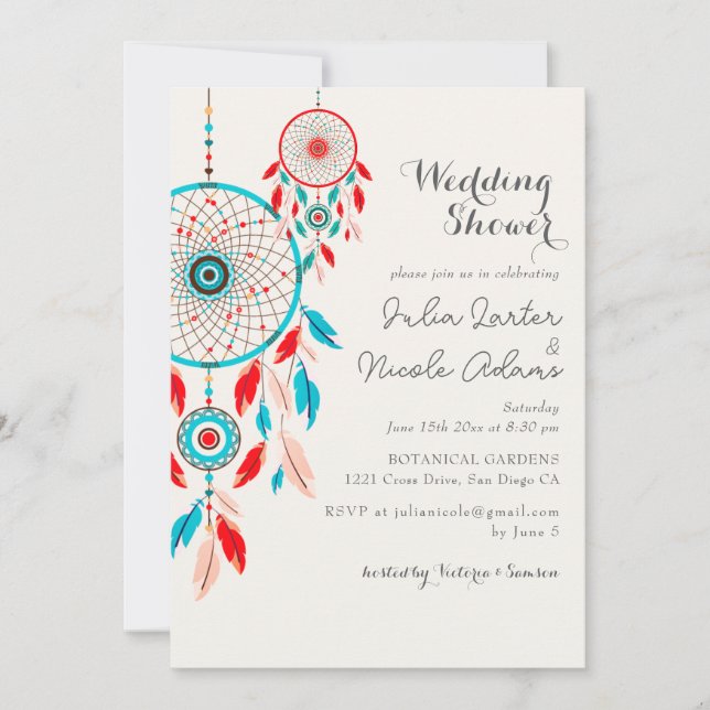 Boho Tribal feather Dreamcatcher Wedding Shower Invitation (Front)