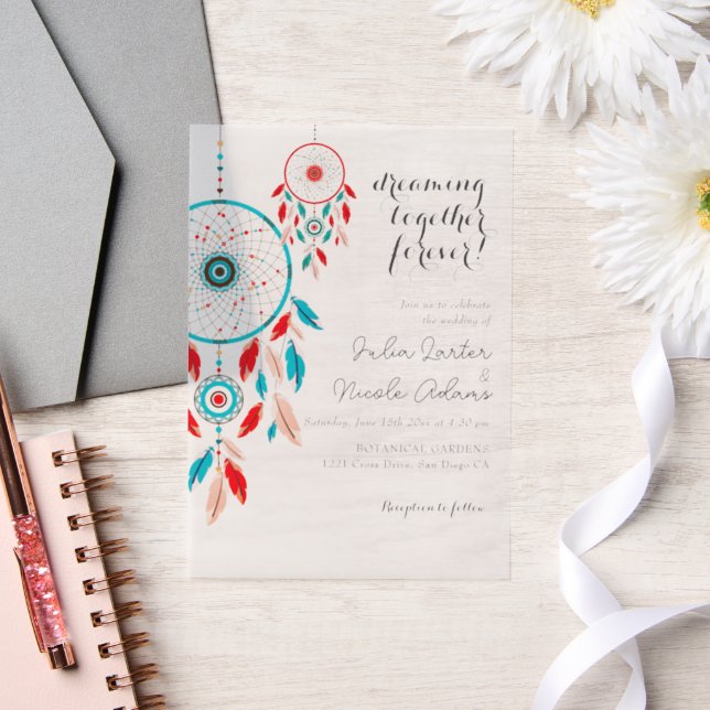 Boho Tribal feather Dreamcatcher Wedding Vellum Invitations (Wedding)