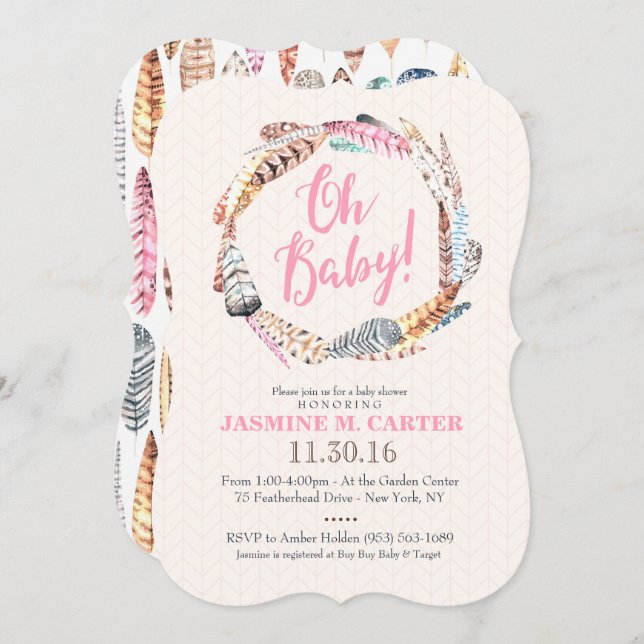 Boho Tribal Feathers Watercolor | Baby Shower Invitation (Front/Back)