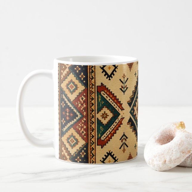 Boho Tribal Geometric Pattern Coffee Mug | Rustic  (With Donut)