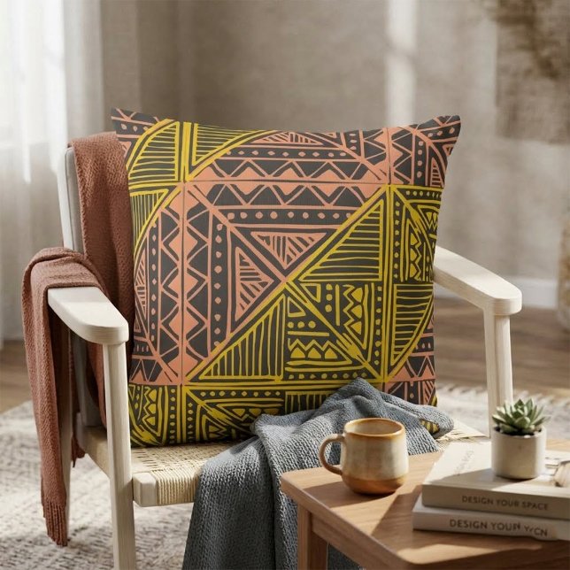 Boho Tribal Geometric Pattern - Mudcloth Aztec  Cushion (Creator Uploaded)