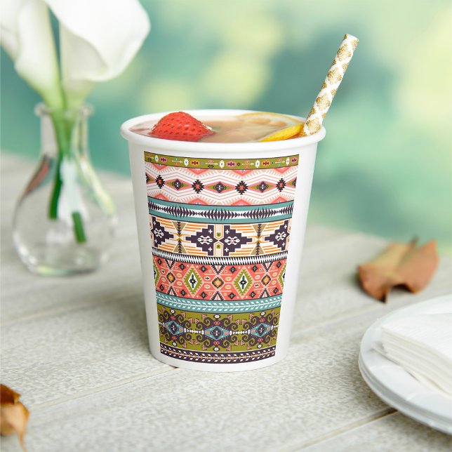 Boho Tribal Geometric Pattern Southwestern Aztec  Paper Cups (Creator Uploaded)