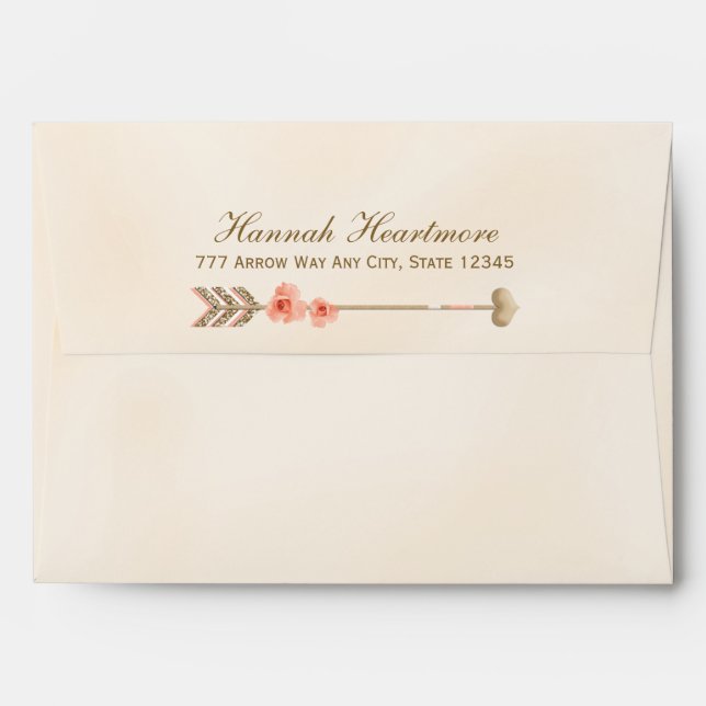 Boho Tribal Heart and Arrow Rose Envelope (Back (Top Flap))