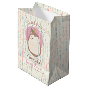 Boho Tribal Hedgehog Pastel Arrow Baby Shower Medium Gift Bag