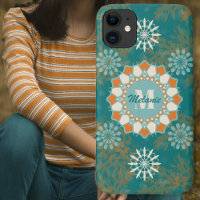 Boho Tribal Mandala in Orange and Teal Variation 1