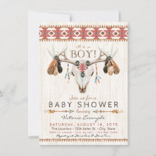 Boho Tribal Skull Baby Shower Invitations