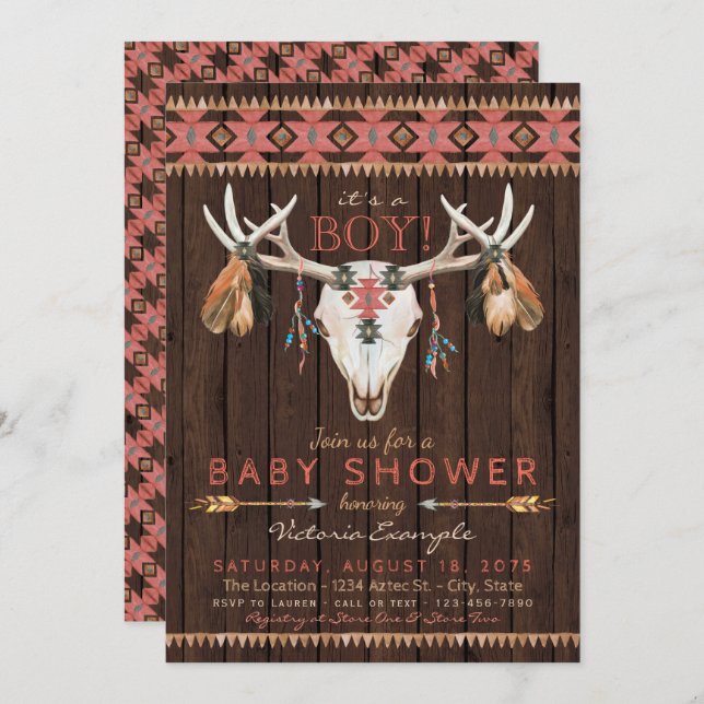 Boho Tribal Skull Baby Shower Invitations (Front/Back)
