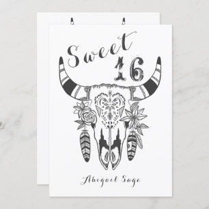 Boho Tribal Skull Bohemian Sweet Sixteen Birthday Invitation