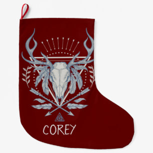 Boho Tribal Skull Personalised Large Christmas Stocking