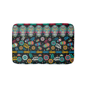 Boho tribal skulls: colourful pattern. bath mat