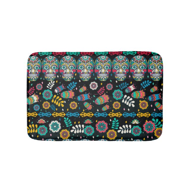 Boho tribal skulls: colourful pattern. bath mat (Front)