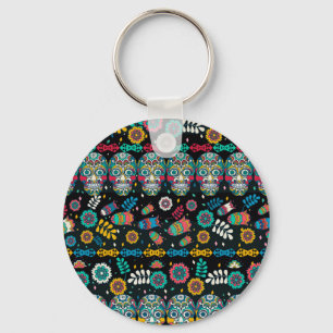 Boho tribal skulls: colourful pattern. key ring